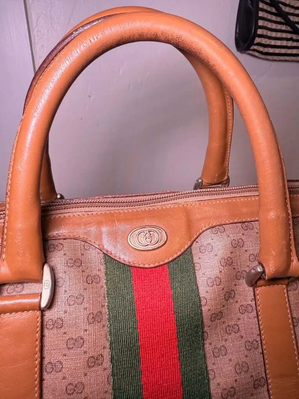 Gucci Vintage Micro GG Supreme Web Stripe Boston Bag